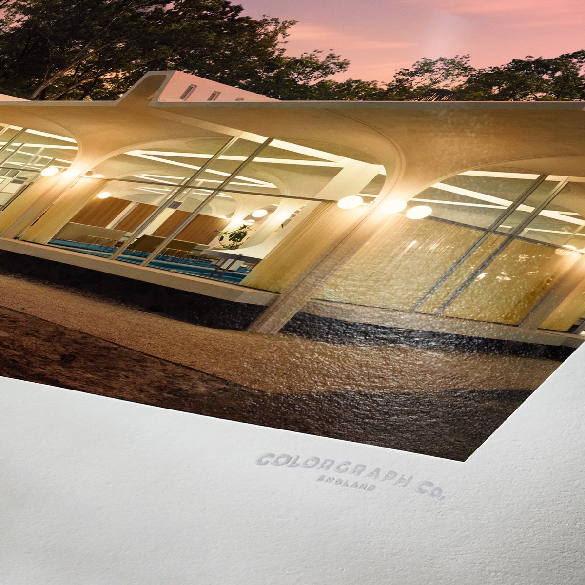 ColorGraphCo's tweet image. Our Modern #Architecture print series continues with the wonderful &apos;Olivet College Collegiate Center Exterior #1, 1963&apos;. Based on an original safety negative by photographer Balthazar Korab, now available as a #colorized giclée fine art print exclusively from @ColorGraphCo #art