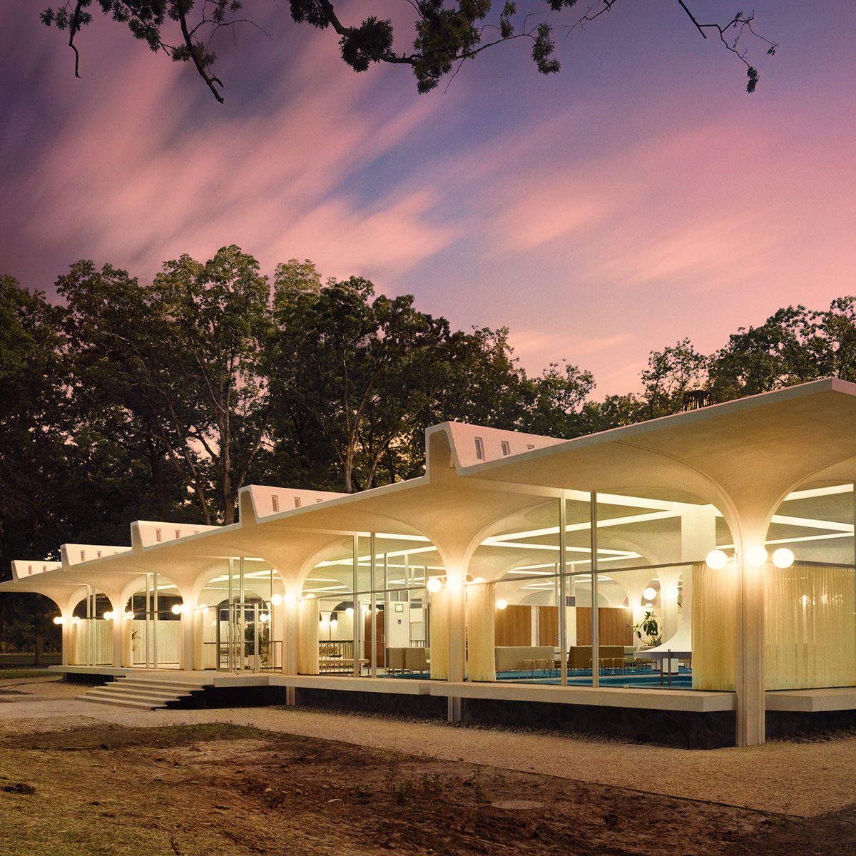 ColorGraphCo's tweet image. Our Modern #Architecture print series continues with the wonderful &apos;Olivet College Collegiate Center Exterior #1, 1963&apos;. Based on an original safety negative by photographer Balthazar Korab, now available as a #colorized giclée fine art print exclusively from @ColorGraphCo #art