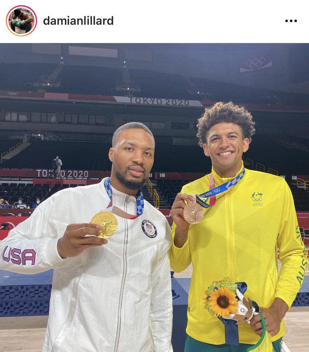 JoshReynolds24's tweet photo. Congratulations to current Philadelphia 76er Matisse Thybulle on his bronze medal &amp; congratulations to future Philadelphia 76er Damian Lillard on his gold medal.

Love to see teammates celebrate together. https://t.co/pzXKWoAwpk