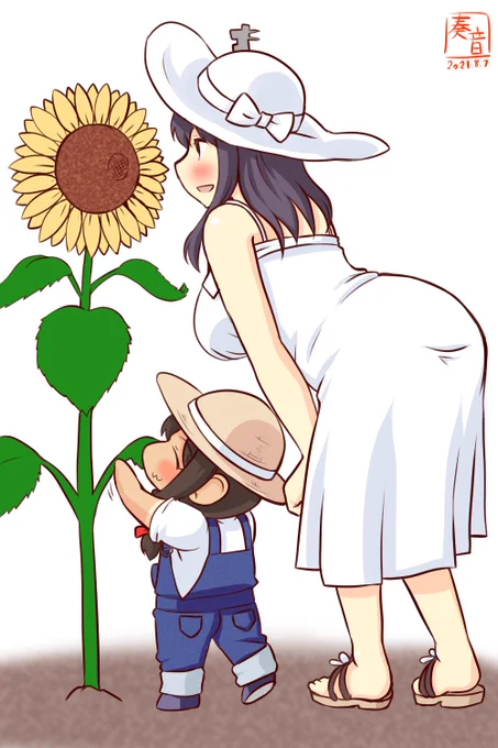 「やましろ!おはなおっきいね!」
「ええ、ヒマワリ大きいわねえ…
 しぐれの背が追い付くまで何年かかるかしら?」

#西村艦隊版深夜の真剣お絵描き60分一本勝負
#時雨 #山城 