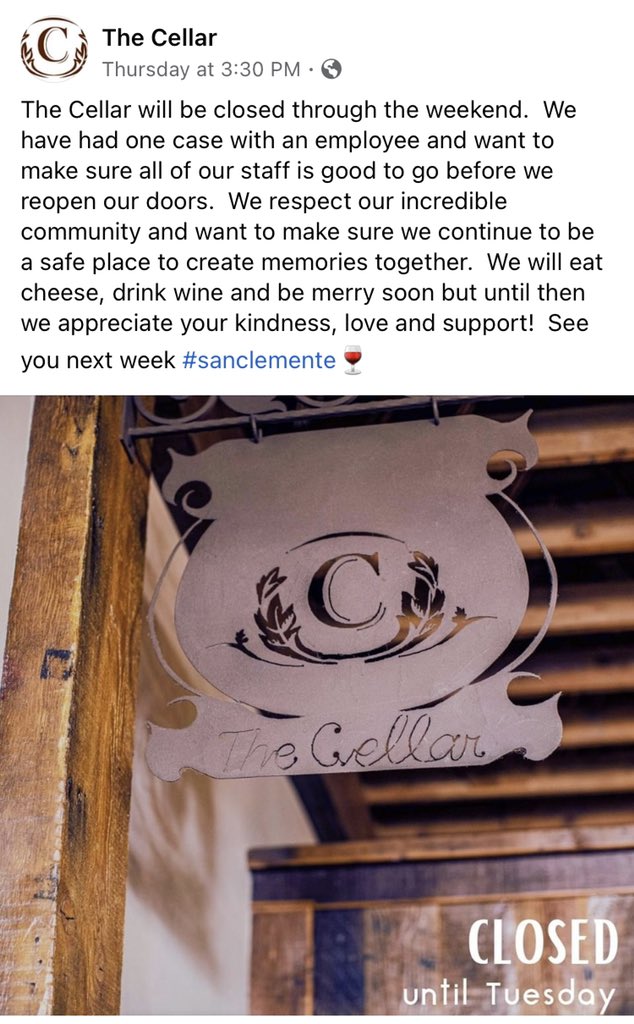 HearMeRoar53881's tweet photo. We are back! Thanks Cellar for taking the necessary precautions to keep your employees and customers safe. #staysafeoc #covidoc #eatsafeoc #thecellar #sanclemente @CitySanClemente https://t.co/hgbeCGSkgt