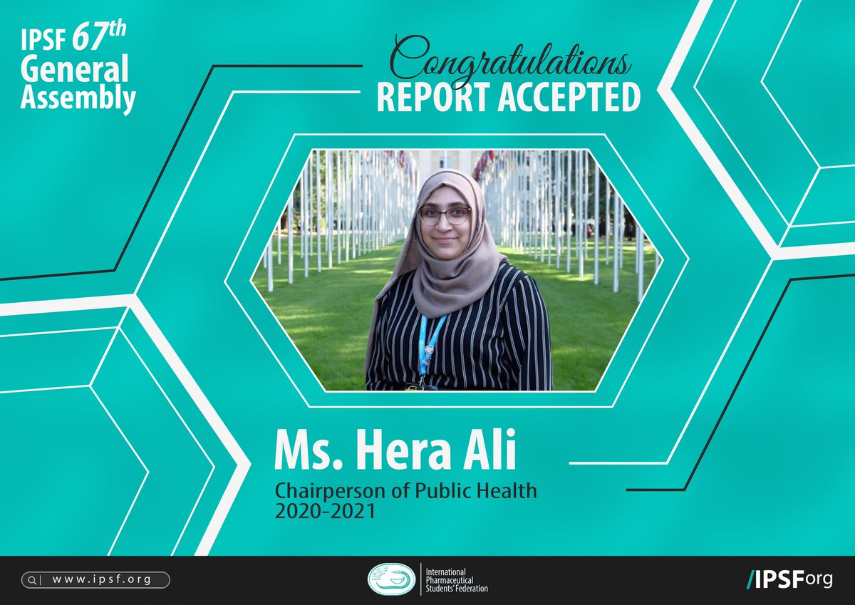 IPSForg's tweet photo. Congratulations to Ms. Hera Ali, IPSF Chairperson of Public Health 2020-2021 for the acceptance of her report. π
Thank you for serving the Federation!
#IPSForg
#67thGeneralAssembly https://t.co/MTJf9njdI5