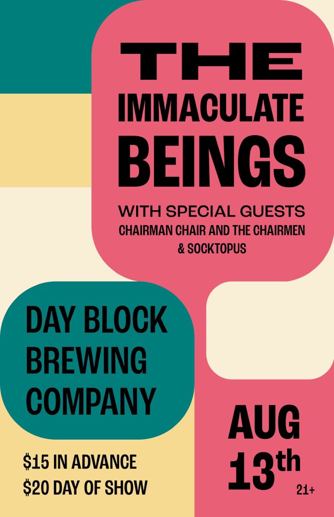 The Immaculate Beings (@the__beings) on Twitter photo THIS FRIDAY!!! We can’t wait to play <a href="/DayBlockBrewing/">Day Block Brewing Co</a> this Friday with Socktopus and Chairman Chair and the Chairmen !!! Grab your tickets now!!!
eventbrite.com/e/the-immacula… THIS FRIDAY!!! We can’t wait to play <a href="/DayBlockBrewing/">Day Block Brewing Co</a> this Friday with Socktopus and Chairman Chair and the Chairmen !!! Grab your tickets now!!!
eventbrite.com/e/the-immacula…