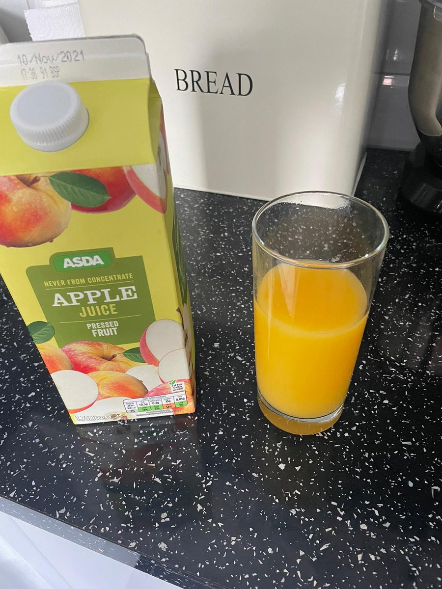 Basha_stins's tweet photo. @asda @AsdaServiceTeam think one of your plants has had a mix up... just opened our apple juice purchased yesterday at high wycombe...its orange inside!! Hahah oops https://t.co/DtkCoLo5sM