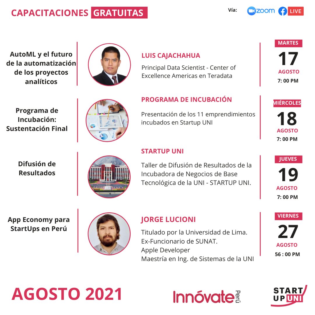 🚨 Atención Emprendedor 🚨

Conoce las actividades del mes que traemos para ti ✨

¡No te lo puedes perder!
Vacantes Limitadas
Inscríbete aquí 👉 bit.ly/3iv2ea1

#YoMeQuedoEnCasa #YoEmprendoEnCasa #COVID19free #ElPerúPrimero #PerúEstáEnNuestrasManos #JuntosPodemos.