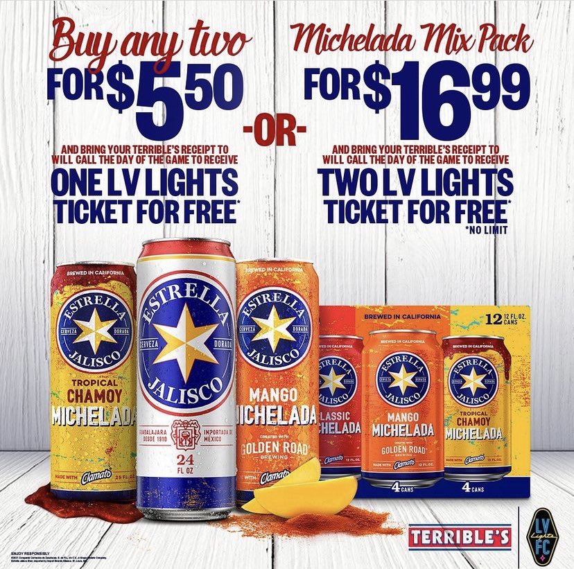 #VivaLights!  Head to <a href="/TerribleHerbst/">Terrible's</a> to take advantage of this sweet deal!  Game starts at 7:30 tonight.

#TerribleHerbst #LasVegasLights #EstrellaJalisco #Vegas #LasVegas #CashmanField #BeersToThat #NevadaBeverage