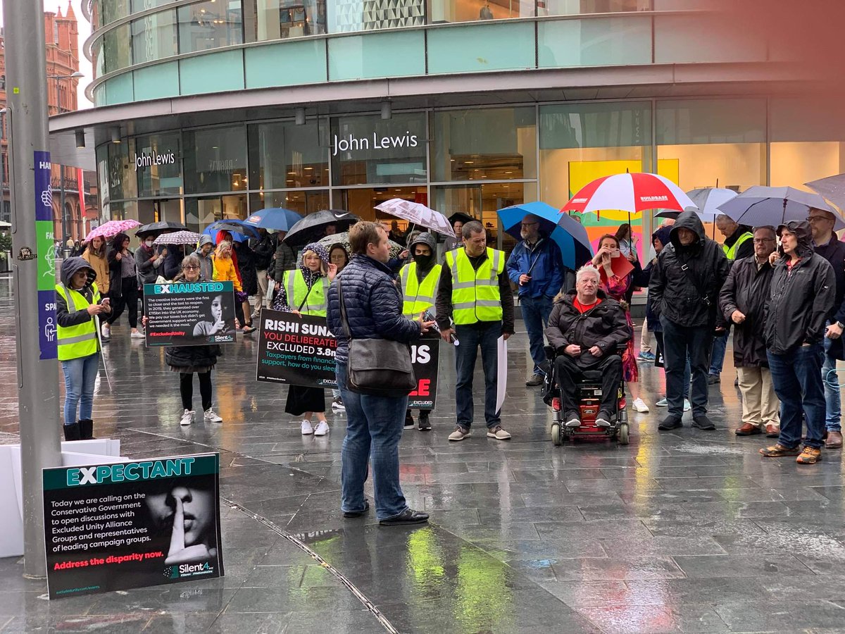 With @ExcludedUnity rally this afternoon giving a voice to #disabled people -3.8 million 'Tax Payers' excluded from financial help during the Pandemic- 50,000 of them are disabled self-employed #Support4All #Liverpool #UkPolitcs thx to @NicolaJames007 for Pics @MetroMayorSteve