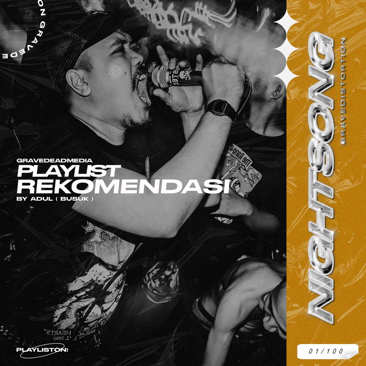 Akhir pekan kali ini ada yang menarik, salah satu vokalis dari band grindcore/hardcore punk asal Depok Busuk <a href="/masasalah/">AdulNurul</a>
merekomendasikan 5 playlist favorit.

Nasum - The Deepest Hole
Massive Attack - Teardrop
Afgrund - The Empire
Venom - Long Haired Punk
Tricot - Melon Soda