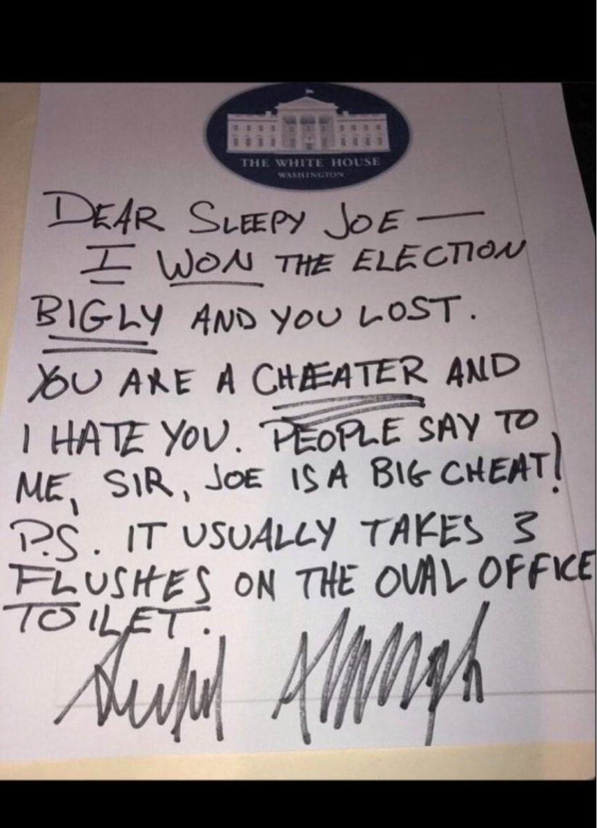 MichaelCohen212's tweet photo. Breaking News: Just released…the note left by #TFG for #Biden in the Resolute Desk! https://t.co/8Xu168L1WO