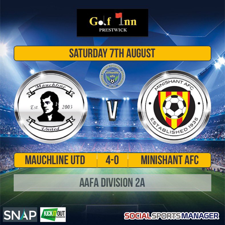 Minishant_AFC's tweet photo. Match Day Results:
@AFCMauchline 4 - 0 Minishant
All the best to @AFCMauchline for the season ahead.
#MatchDayResult
#MonTheShant
@AyrshireAFA
@AmmyFitbaNews
@scottish_aff https://t.co/9TjVTsN61m