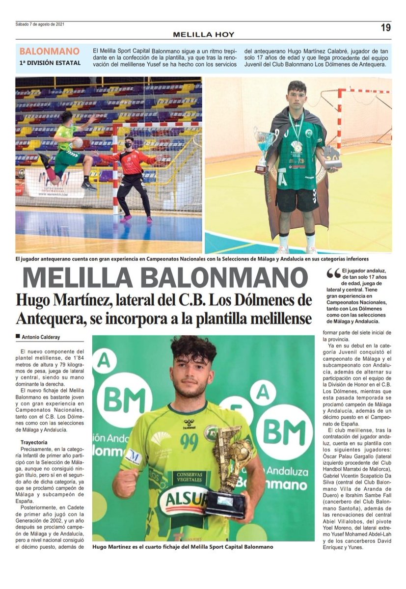 Hugo Martínez, suma al proyecto del club, el joven jugador antequerano viene con ganas e ilusión.