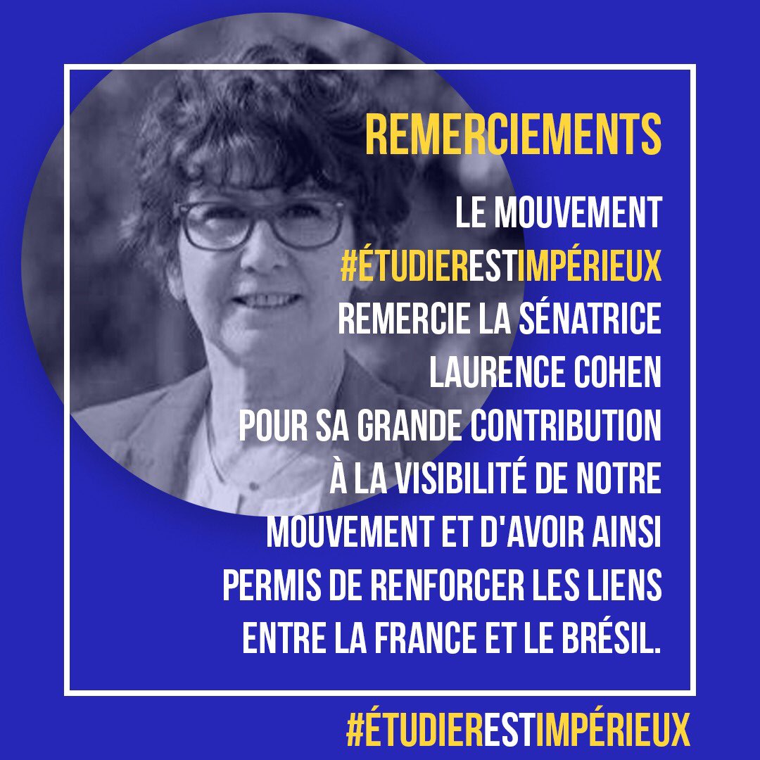 etudiantsBR's tweet photo. Tous les membres du mouvement #ÉtudierEstImpérieux voudraient remercier Madame @LaurenceCohen94, Présidente du Groupe d’Amitié France-Brésil, d’avoir donné plus de visibilité à notre cause. Madame, votre soutien a renforcé la relation franco-brésilienne. Muito obrigado !🇧🇷❤️🇫🇷 https://t.co/XhXbvYe6WC
