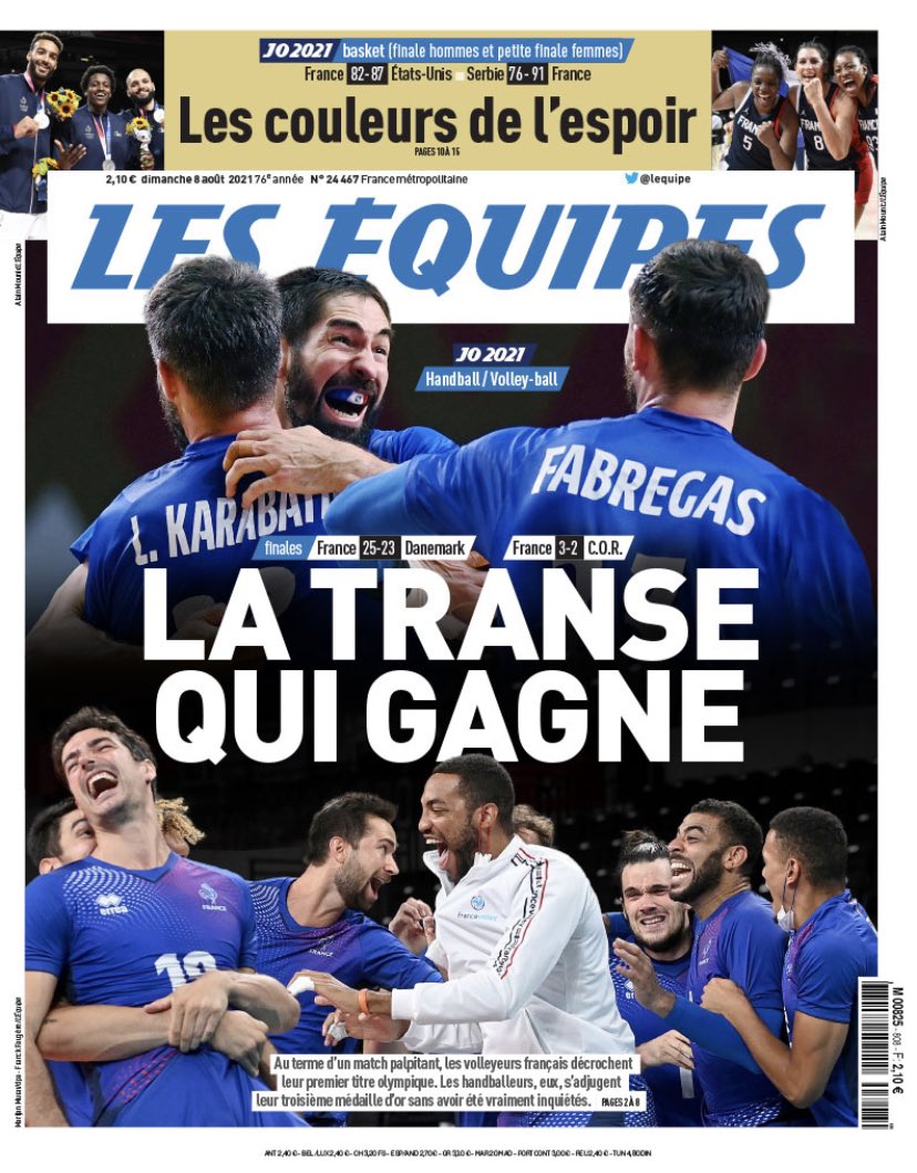 Que je l’aime cette Une <a href="/lequipe/">L'Équipe</a> !!! 😍🤗🥇🥇🥈🥉🔥🔥🔥