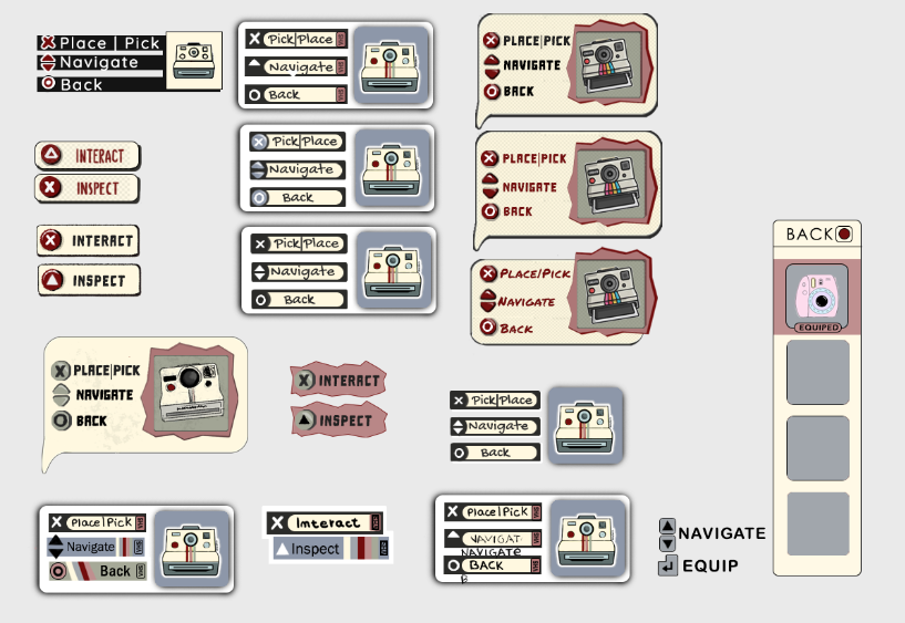 Sophiavideogame's tweet image. We have been doing some studies for the user interface of the game, still trying to figure out which art style to go for. Here are some of the options we are trying out.#screenshotsaturday 
#IndieGameDev #indiedev #gamedev #indiegames #uidesign