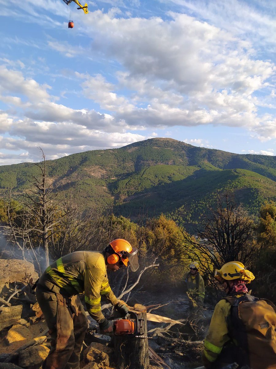 🔥 Un día duro en el #IFElTiemblo, en #Ávila. Extraordinario el trabajo de los medios terrestres para asegurar el perímetro del #IIFF.
🌙 Esta noche estarán trabajando en la zona 2 técnicos, 4 #AAMM, 5 autobombas, 6 cuadrillas de tierra y 1 retén, con la colaboración de <a href="/UMEgob/">UME</a>.