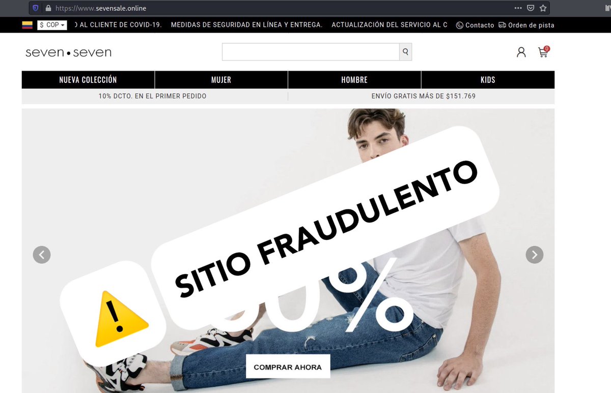 ExCyberProject's tweet photo. ⚠️ ¡Alerta! Sitios fraudulentos suplantando Tiendas #patprimo y #sevenseven están siendo utilizados para estafar cuidadanos, empresas y robar información personal y financiera. IMPORTANTE: "recomendamos siempre validar los sitios oficiales de comercio" Fuente: @ColCERT @DefensaCO https://t.co/lSNXQ8Tuie
