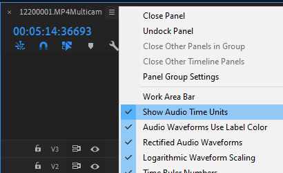 tsjost's tweet photo. @Erdayastronaut Regarding Premiere not having enough temporal resolution for adjusting audio: click the sequence's hamburger menu and check Show Audio Time Units and you'll get plenty of resolution! https://t.co/zl5JEg3KZ3