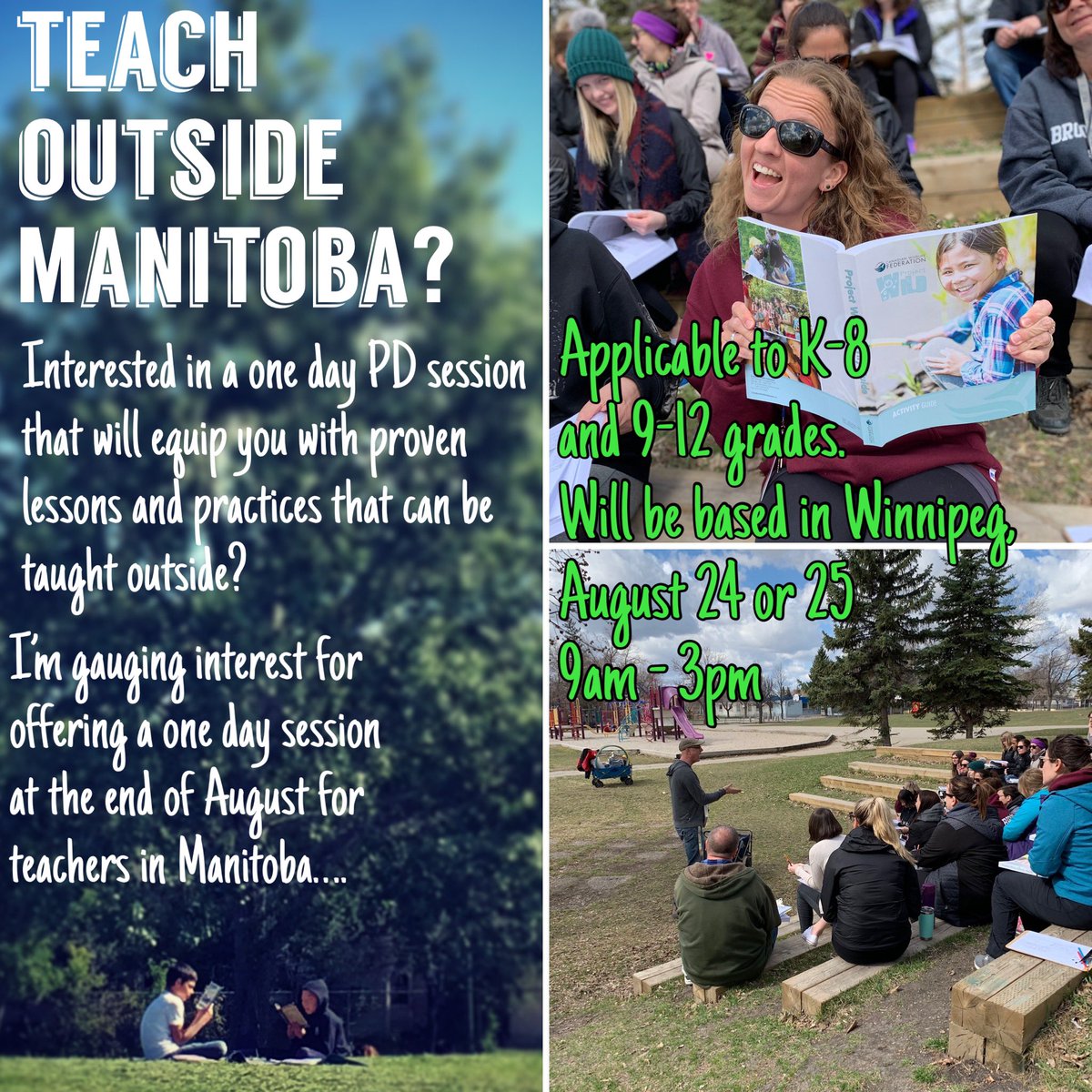 I’m curious if there is an interest in a PD session for teaching outside.  I’ve got a bit of experience with the practice and have helped a number of other educators embrace teaching outside! #mbed 
If interested email me at: teach.outside.manitoba@gmail.com