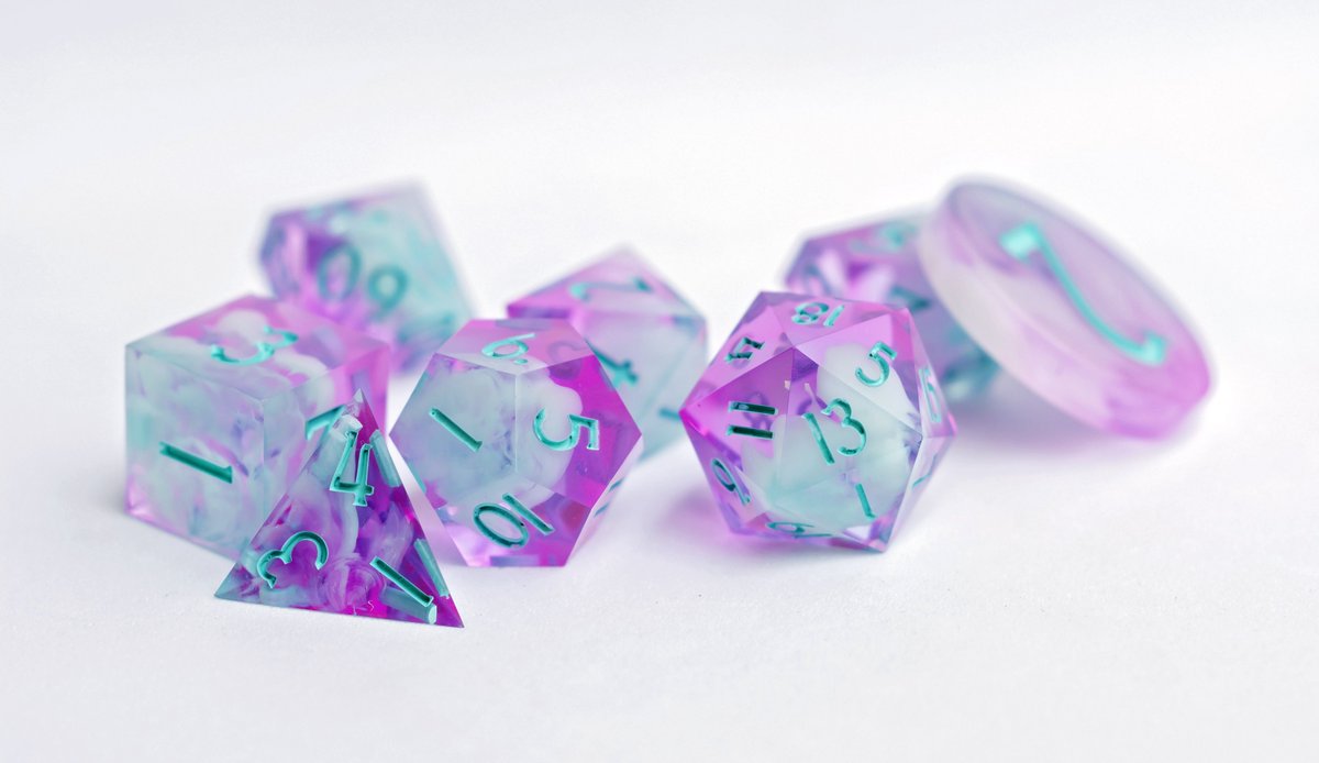 Fairy Floss

Spun sugar clouds dance above your head in the pink twilight of the Feywild sky. So alluring and sweet…you could almost take a bite. 

#handmadedice #dnd