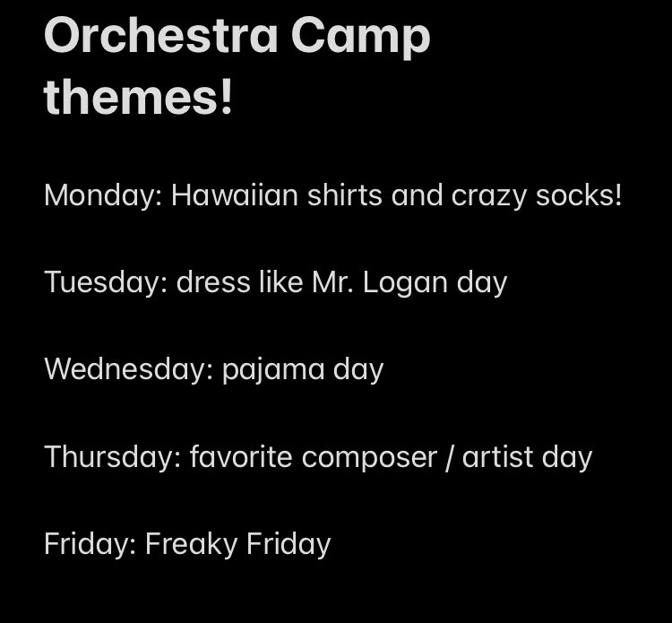 We are starting off the year with our Orchestra Camp on Monday!

It will be from August 9-13 in person at the orchestra room from 9:00 am - 1:00 pm
Registration: 
forms.gle/Jk1nPo71Aeq5hY…