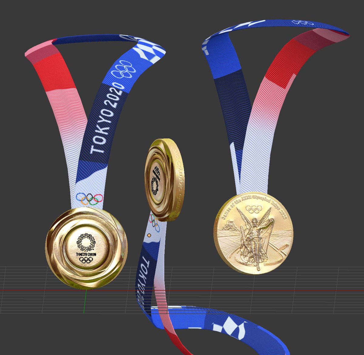 Nibroc.Rock Twitter Tweet: A look at this Tokyo 2020 Gold Medal I modeled... for sonic stuff,

It Feels strange just making a real thing for Sonic purposes,

I wonder if I were to put this on a model hosting site if people would pay for it, pfft. https://t.co/Hq487bkSWe