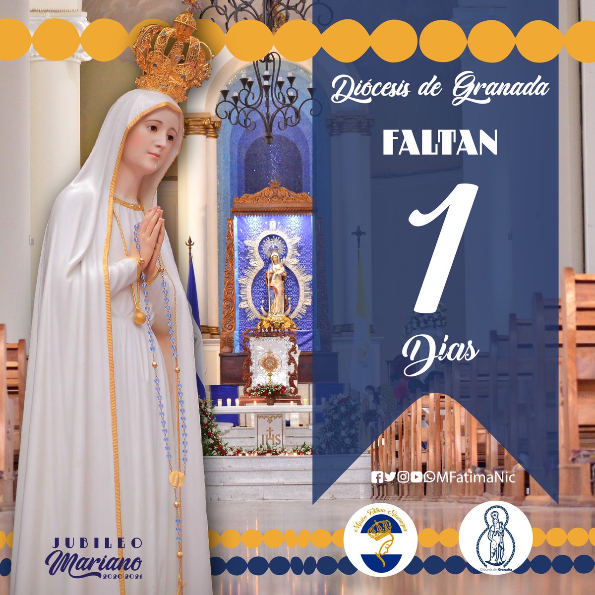 DiocGranada's tweet photo. La espera terminó. Oficialmente la Virgen de Fátima será recibida el día de mañana en la Santa Iglesia de Catedral a las 11am. Jornada de oración durante 24 horas donde todos podremos participar.
Bienvenida Madre!

#FátimaEnGranada https://t.co/iJP2DY6bjJ