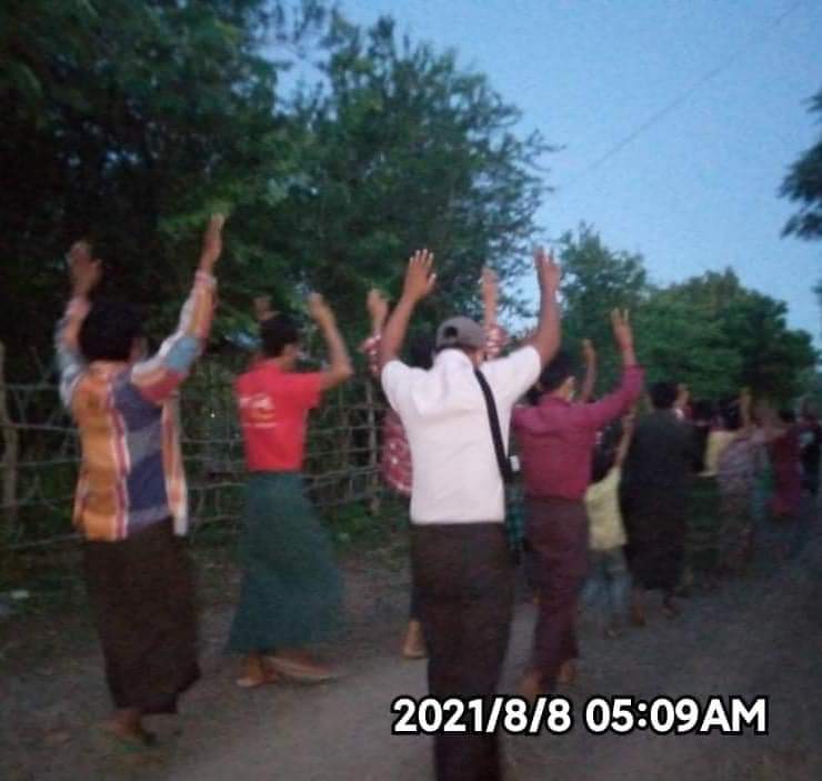 The people of #Myaing Township Basic Education General Strike Committee and the people in the Northwest Zone marched today, August 8, to mark the 33rd anniversary of the eight-point mass uprising.

8888 UPRISING IN 2021

#8FingersStrike
#Aug8Coup