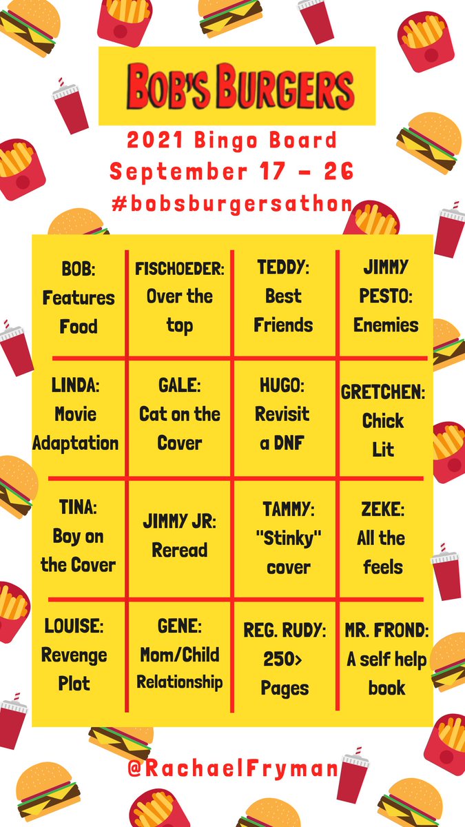 I'm so excited for <a href="/RachaelFryman/">Rachael</a>'s Bob's Burgers Readathon in September! It's over a month away and I already have all my books picked out!