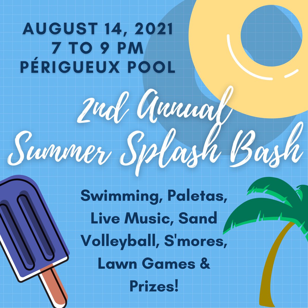 StMUResLife's tweet photo. The StMU Office of Residence Life is thrilled to invite you all to our 2nd Annual Summer Splash Bash! Join us from 7-9 PM on August 14th at the Périgueux Pool for a night full of fun!

Don’t forget to bring your swimsuit, Student ID, and summer vibes🌞🌊 https://t.co/0s09XtRHJC