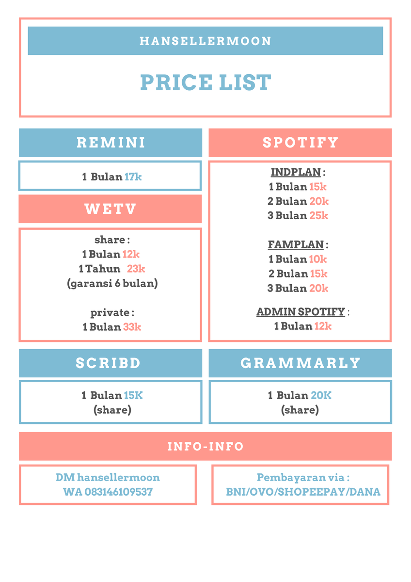 hansellermoon's tweet photo. ✨Jual Premium Apps✨

🍟Ready
🍟Murah
🍟Trusted
🍟Garansi

yuk buruan di keep slot menipis. Testi cek di pin ya💙

t. jual netflix viu youtube iqiyi  disney spotify wetv scribd grammarly
#zonauang #zonajajan #zonaBU https://t.co/5MzRWmmZC0