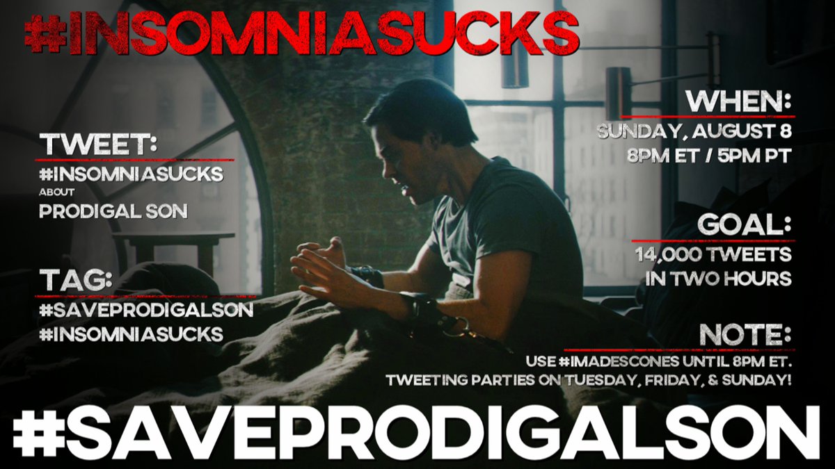 ProdigalSaviors's tweet photo. #SAVEPRODIGALSON TWEETING PARTY 8/8 AT 8PM ET / 5PM PT!
→ Only use two hashtags.
→ Use #IMadeScones as hashtag of the day.
→ Make sure to hashtag #/InsomniaSucks when the time comes!
→ Tweet like you've given up counting sheep &amp; headed over to the Save PSon Twitter Party! https://t.co/fCruBGvxqK