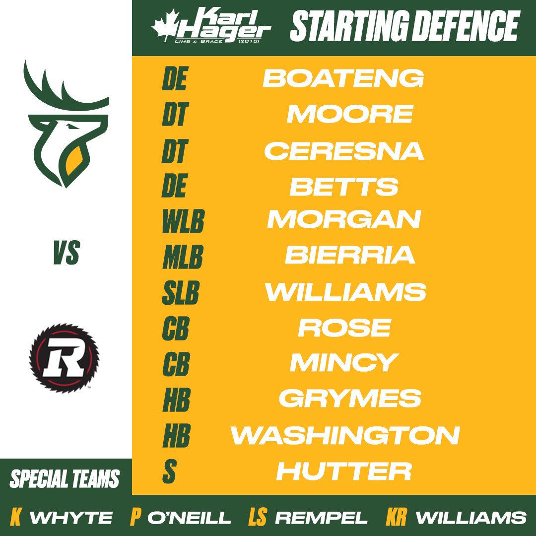 GoElks's tweet photo. Check out tonight's projected starting line-ups against the Ottawa Redblacks.

Karl Hager | #EDMvsOTT https://t.co/XljX932mop