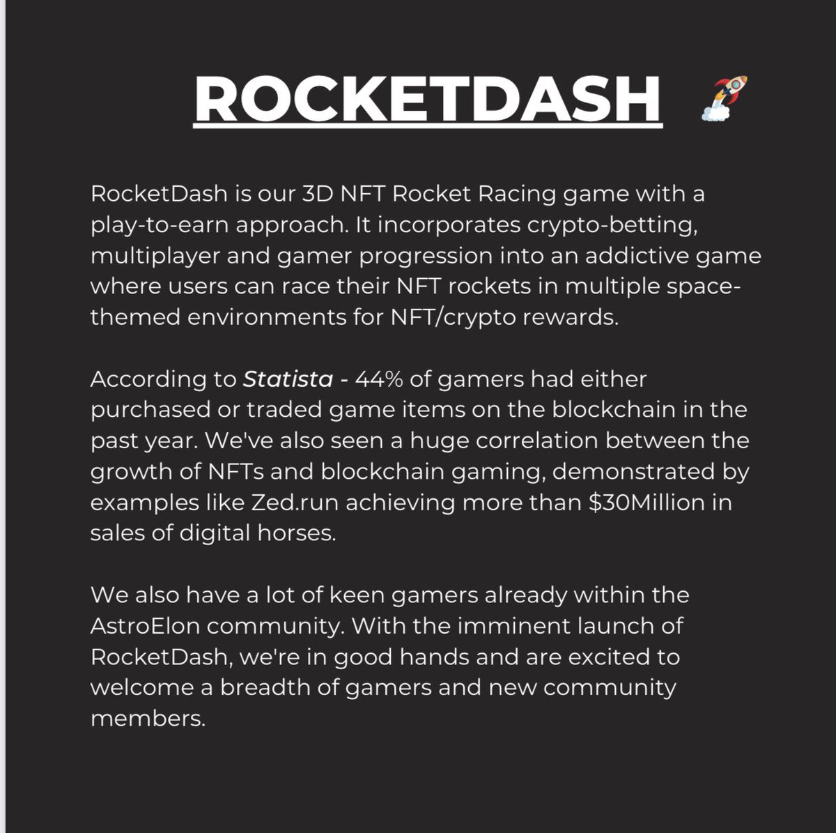 dmndflex's tweet photo. Astrooo our DEV just released our #whitepaper for #Elonone 📃😍 One of the big things I like is the #RocketDash part! Look at this! Imagine being able to race rocketships and with experience build your Rocketship to better performance! Sell and/or even EARN NFT’s for rockets 🚀😍 https://t.co/VamlfgYvxZ