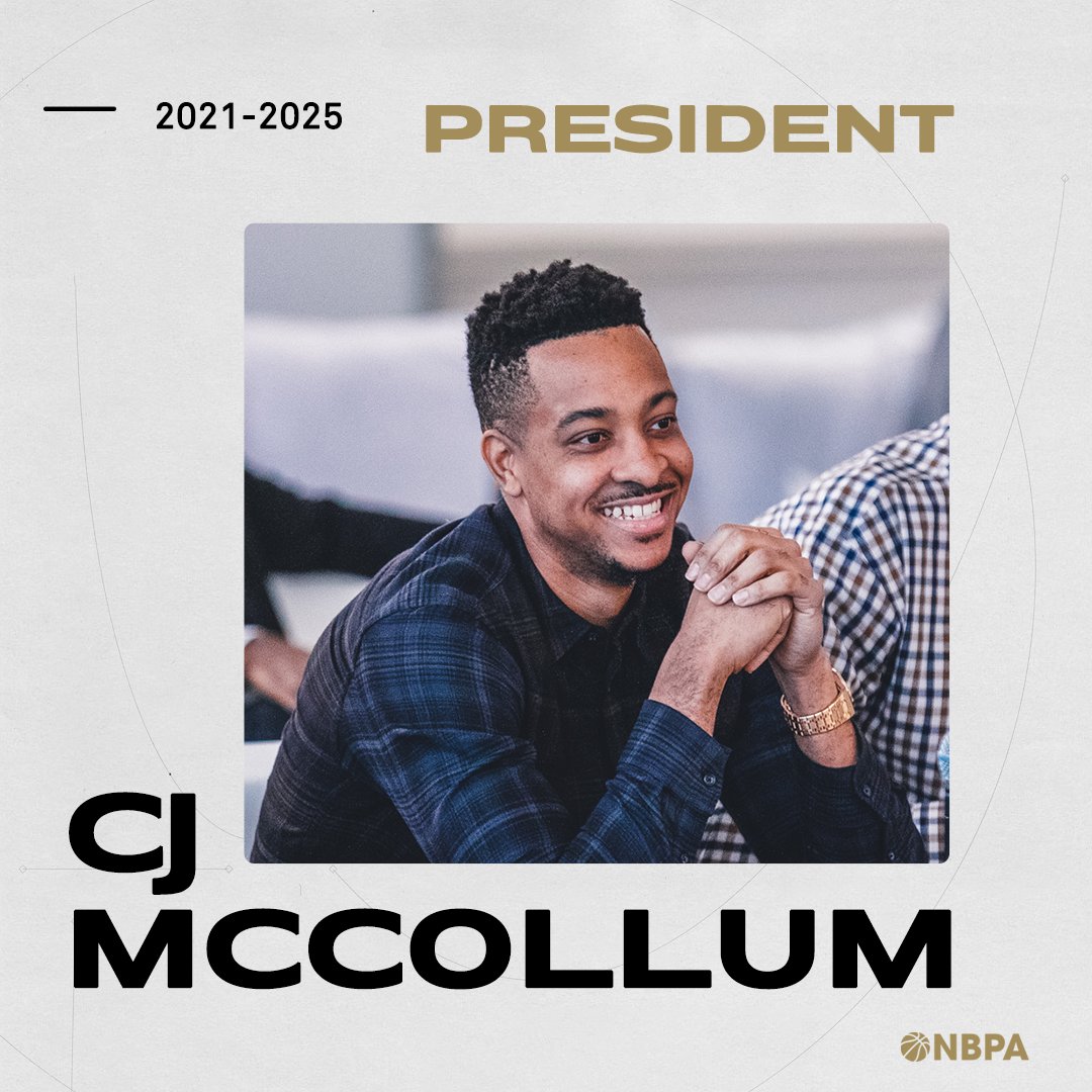 Introducing the new NBPA President, @CJMcCollum 

As voted by the players, CJ McCollum was elected as the new President of the NBPA at today’s Board of NBPA Player Representatives meeting and will begin his 4-year term as President immediately. #WeAre450