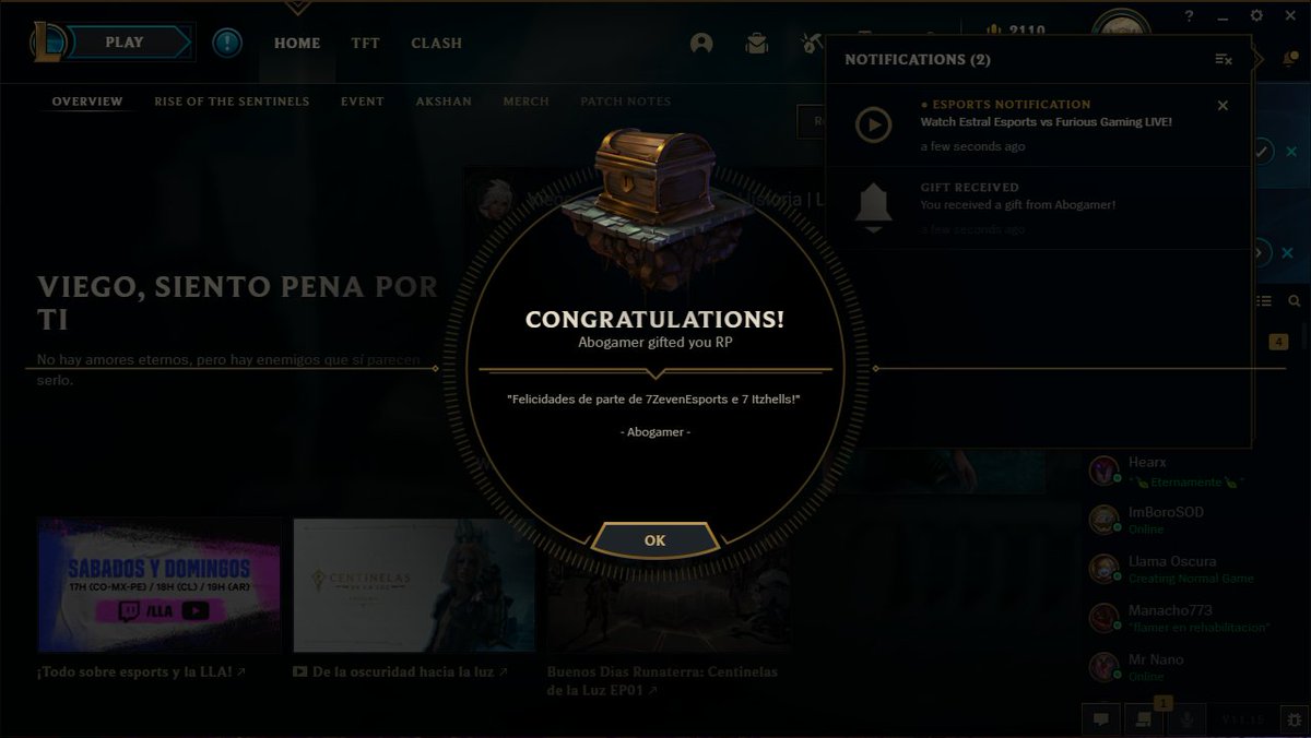 Quiero agradecer a <a href="/itzhells/">🔥 Itzhells 🔥</a> y a <a href="/7ZevenEsports/">Zeven Esports</a> por el RP 🥳🥳 son los mejores!!!