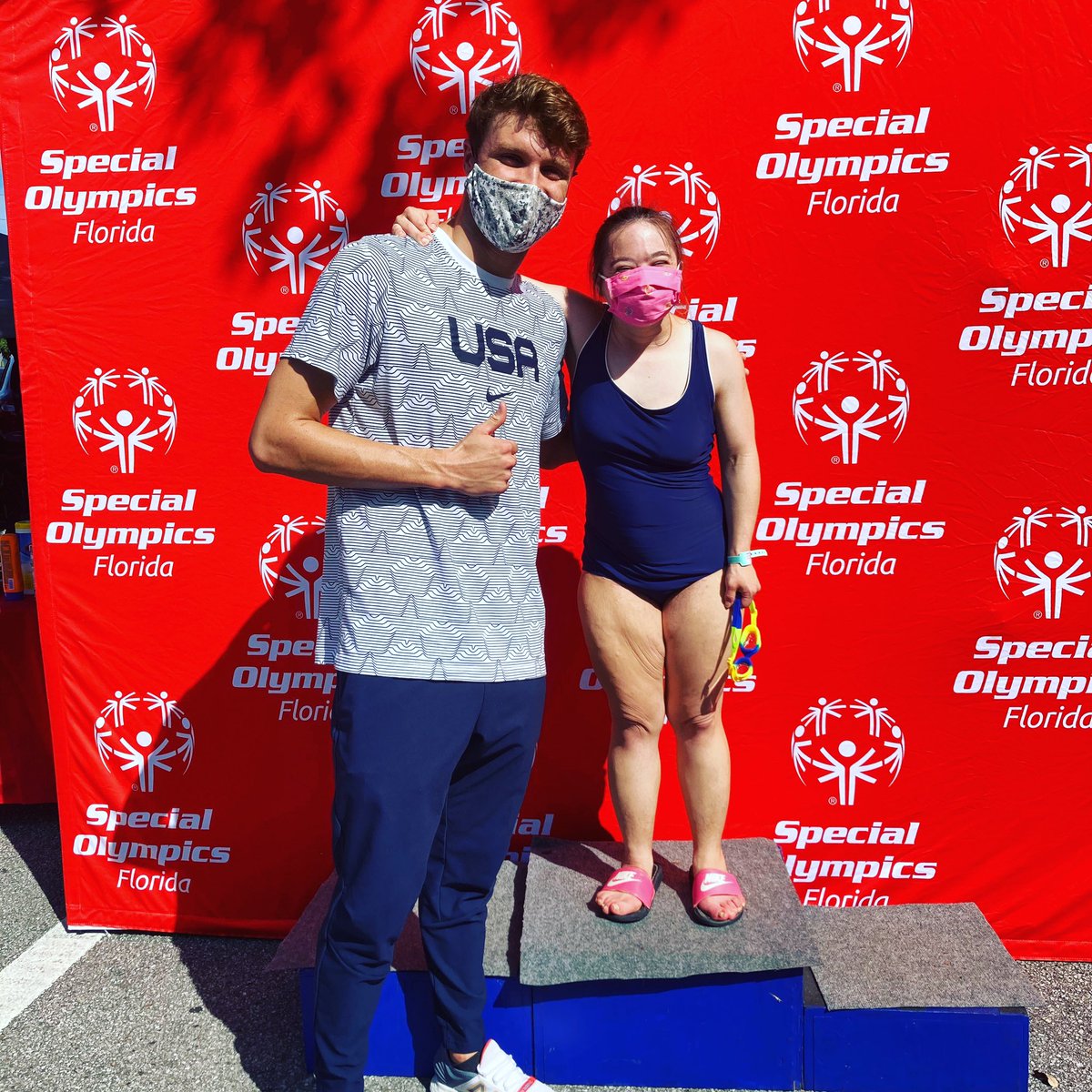 officialSOFL's tweet photo. There was an extra special #Faninthestand at our Hillsborough and Pinellas County Games today #TeamUSA #swimming Gold 🥇medalist Bobby Finke helped cheer and celebrate 🎉 with our athletes just days after returning from #TokyoOlympics 🏊🏼 https://t.co/u6SEPsHaZB