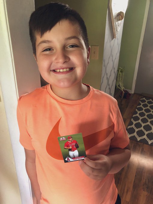 Wrigs was super pumped to pull a card from his  pack. Happy Birthday Mike Trout!! 