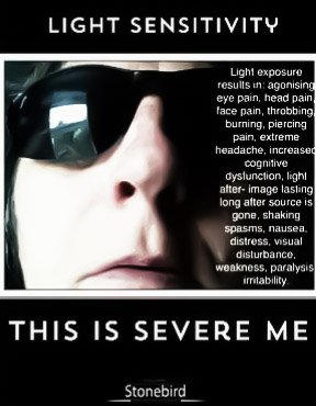 BettinafightsME's tweet photo. #SevereMEday
#SevereMECFS is extremly cruel in every aspect of suffering. A serious derailment of the auton.nervous system that regulates all unconscious body functions leads to hypersensitivities of all senses. Severely ill #PwMW struggle to bear any light, sound, smell &amp; touch. https://t.co/XbpF5d7PYw