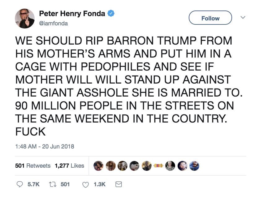 jpbuttrfly's tweet photo. @AmyKono @irahellman @eagleland006 @RonFilipkowski It goes both ways,Amy. Chelsea Handler w/Eric’s unborn child. Spinola:Barron is a handsome ‘date rapist 2 be.’ O’Donnell:’Barron autistic? What an amazing way 2 bring attention 2 the issue.’ Rich: Barron will b America’s ‘1st homeschool shooter.’ Who can 4get Fonda &amp; Arnold? https://t.co/re8JD5pokP