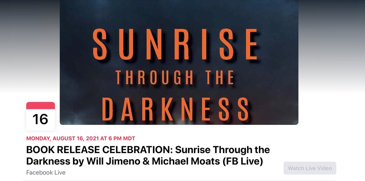 DrMichaelMoats's tweet photo. Join us for the book release of Sunrise Through the Darkness. It has been 20 yrs since Will Jimeno was buried beneath the #WTC on 9/11 and had to learn to #live again.  Facing #PTSD, thoughts of suicide, and rage, Will had to be #purposeful in reclaiming his life. #NeverGiveUp https://t.co/umLkztMYkB