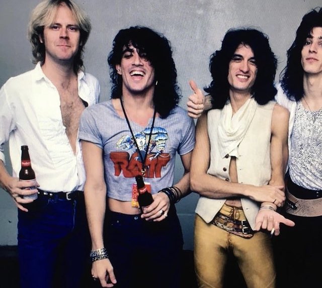 StephenEPearcy's tweet photo. “Backstage Blast”, @Aerosmith @theRATTpack circa 84, probably in Boston. Tom, https://t.co/fD9MOgWf58 , @JoePerry @WarrenDeMartini “Out of the Cellar” Tour. #backstageblast #stephenpearcy #joeperry #tomhamilton #warrendemartini https://t.co/vjq7HROFbZ