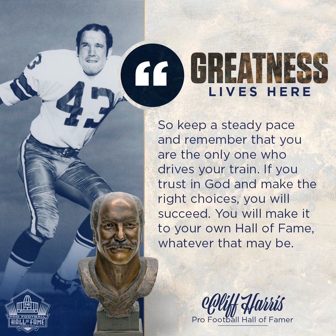 ProFootballHOF's tweet image. "You are the only one who drives your train." - @CliffHarris43 

#PFHOF20 | @dallascowboys