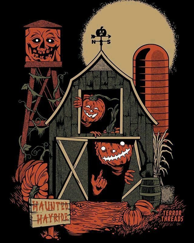 ClubHaunt's tweet image. Would you like to take a haunted hayride? Art by Austin Pardun. 
Get this shirt design here: terrorthreads.com/collections/t-…
#Halloween #terrorthreads