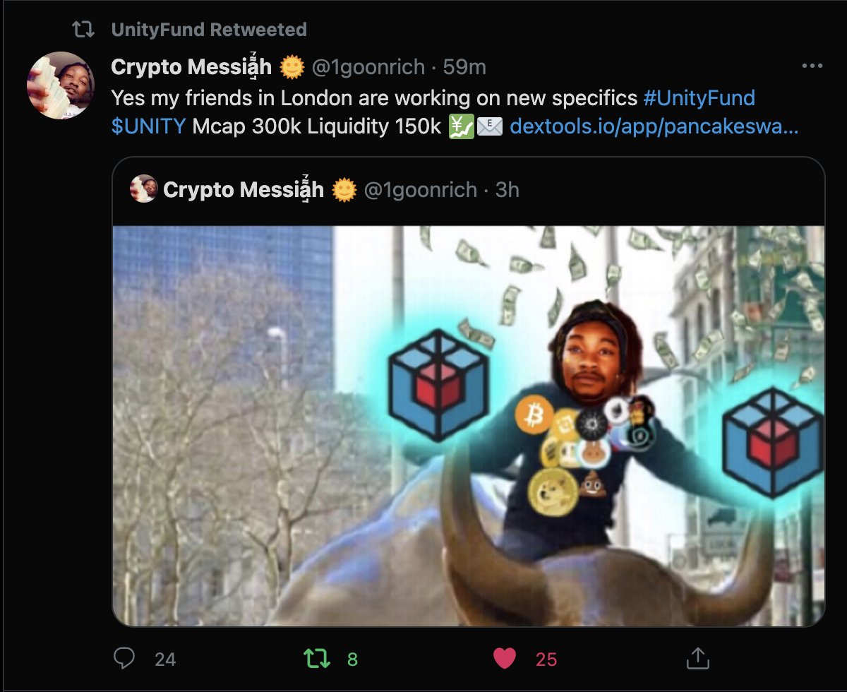 UnityFundHQ's tweet image. What does Crypto Messiah hold?
$Unity check it out😎

 Dont delay get on board today 🚀

#UnityFundHQ 
dextools.io/app/pancakeswa…