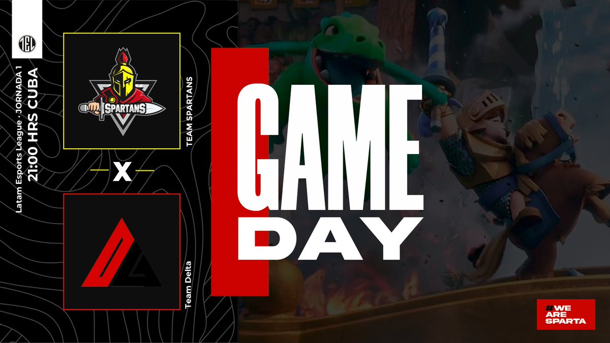 #ClashRoyale | GameDay

Segunda jornada de la #LEL🏆y jugaremos contra un equipo bien incómodo.

🏆| <a href="/LEL_Latam/">Latam Esports League</a> 
🆚️| <a href="/TDelta_CR/">Team Delta (Δ)</a> 
⏰| 21:00 🇨🇺

¡¡¡A por los 3 puntos!!!

#WeAreSparta