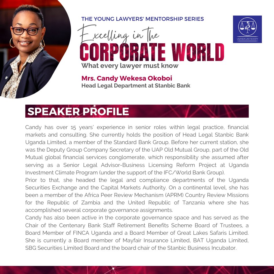 ug_lawsociety's tweet photo. The Young Lawyers Mentorship Series. (20th August 2021)
Speaker Profile
@PheonaWall @kenethkipaalu @odu_mercy @UgandanLawyer https://t.co/kDrgDmQB2N