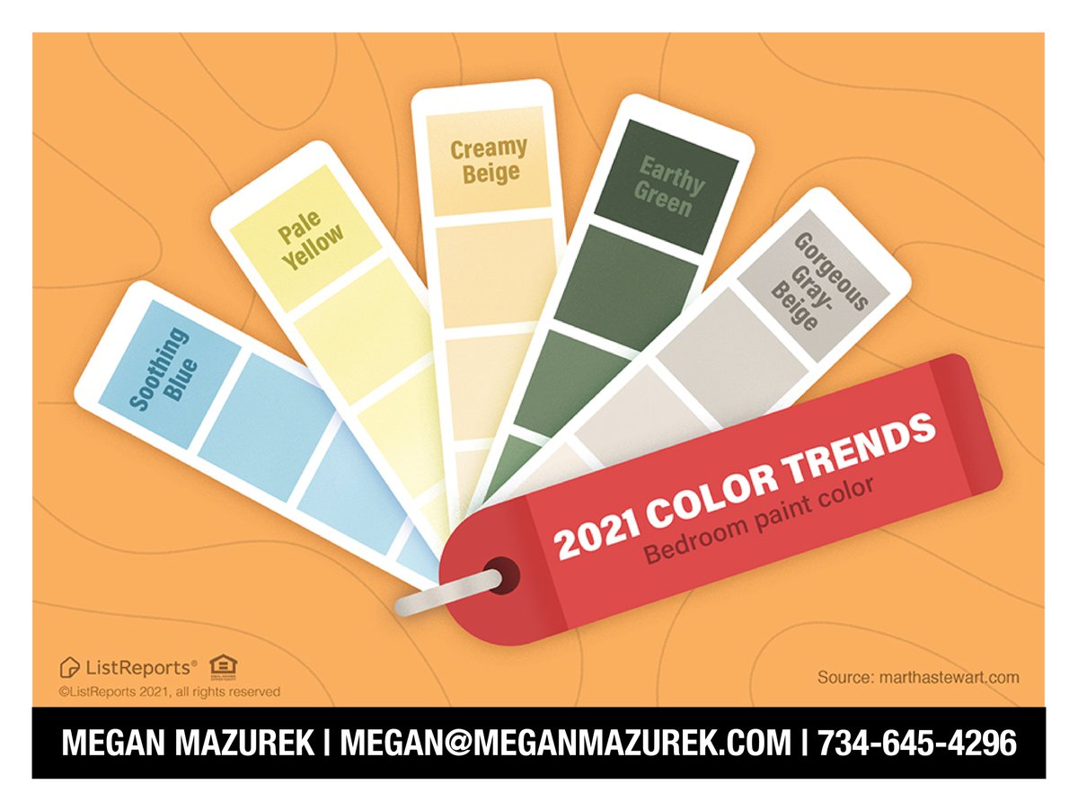 Megan_Mazurek's tweet image. Changing the color of a room makes an immediate impact. These trending colors will help create a soothing atmosphere.  Which color is calling you? 

#thehelpfulagent #houseexpert #housestyle #homestyle #hometips #realestate #realtor #realestateagent #homedecor