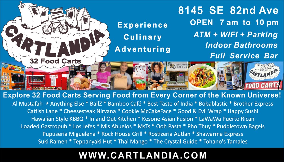 Food Cart Space for Rent!  Join our vibrant community <a href="/Cartlandia/">Cartlandia</a> - 32 food carts, Blue Room Bar The Crystal Guide.  Rent includes all utilities except for your individual electricty hookup More info cartlandia.com/cartspaces. fill out application . or email roger@cartlandia.com