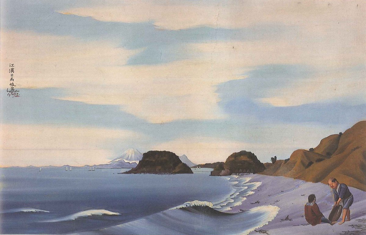 この「七里ヶ浜図」は、もともと絵馬だった作品（「相州鎌倉七里浜図