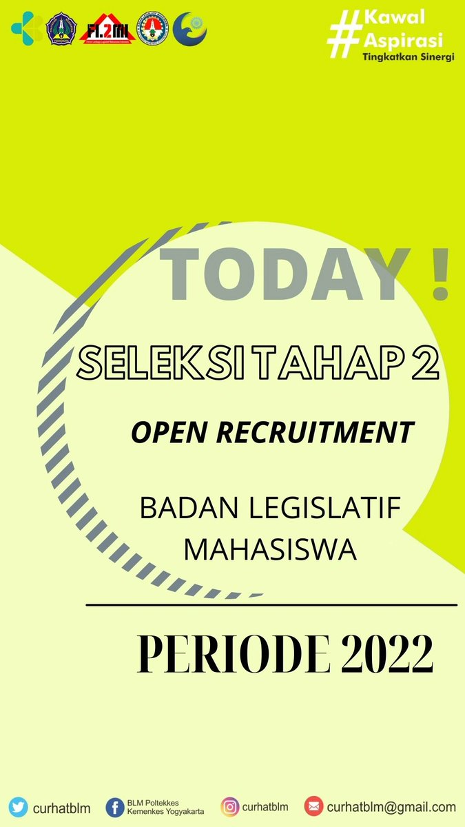 CurhatBLM's tweet photo. ❗️❗️OPEN RECRUITMENT BLM PERIODE 2022 POLTEKKES KEMENKES YOGYAKARTA❗️❗️

Halo mahasiswa aktif semester 1 Polkesyo 👋🏻

Untuk kamu yang sudah lolos pada Seleksi Tahap 1 Oprec BLM, jangan lupa untuk selalu cek sosial media BLM untuk mendapat informasi selanjutnya ! ! https://t.co/3Mxw2xfxaG